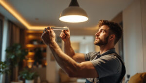 A photograph of a skilled contractor installing a sleek