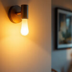A photograph of a beautifully designed bright wall lamp illuminating a stylish interior space