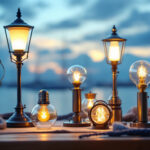 A photograph of a beautifully arranged selection of various sailing lights