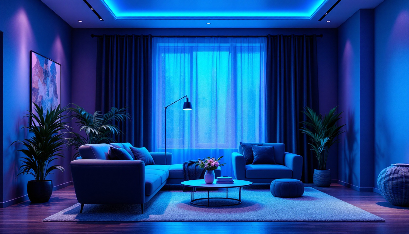 A photograph of a modern lighting installation featuring uv lamps in a stylish interior setting