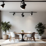 A photograph of a well-designed track lighting installation in a stylish interior setting
