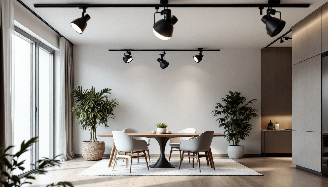 A photograph of a well-designed track lighting installation in a stylish interior setting