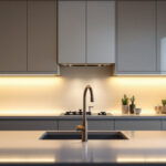 A photograph of a well-lit kitchen featuring stylish undercounter lights illuminating the workspace