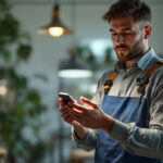 A photograph of a lighting contractor working with a type g lamp in a well-lit environment