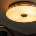 A photograph of a beautifully designed flush mount lamp installed in a stylish interior setting