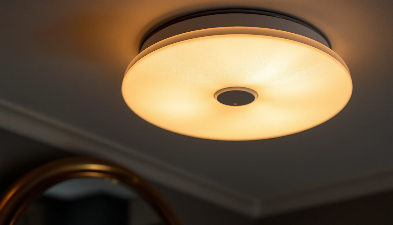 A photograph of a beautifully designed flush mount lamp installed in a stylish interior setting