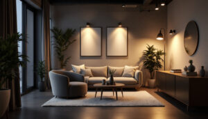 A photograph of a modern interior space featuring stylish low profile can lights in use