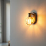 A photograph of a beautifully designed light wall sconce illuminating a modern interior space