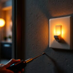 A photograph of a close-up shot of a single pole switch being installed in a modern home setting