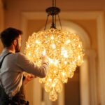A photograph of a beautifully designed artwork light fixture in an elegant setting