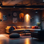 A photograph of a beautifully illuminated basement space that showcases a variety of lighting options