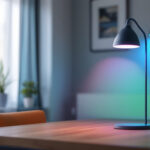 A photograph of a stylishly designed rgb lamp in a modern interior setting