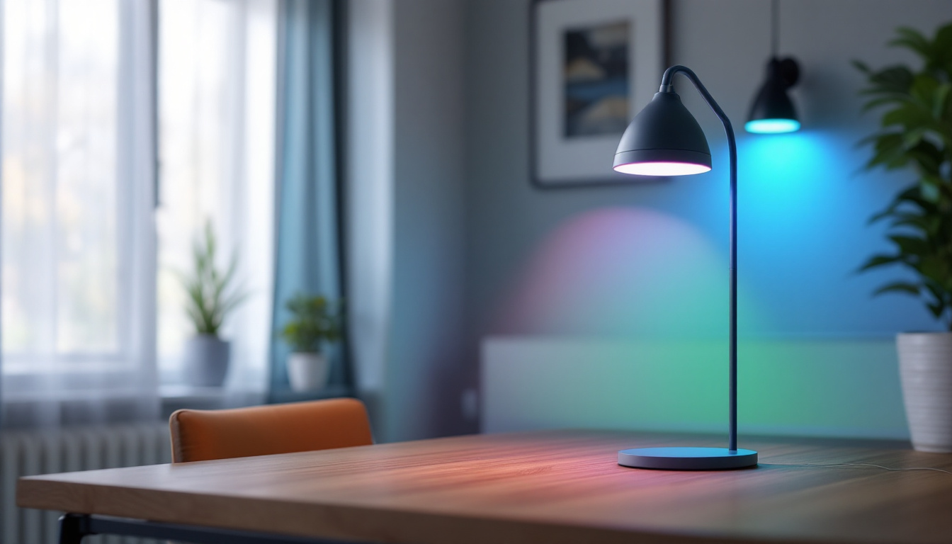A photograph of a stylishly designed rgb lamp in a modern interior setting