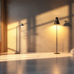 A photograph of a well-lit indoor space showcasing various stylish floor lighting options