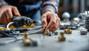 A photograph of a lighting contractor working on a residential installation