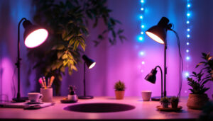 A photograph of a beautifully lit space showcasing various inexpensive led lights in use