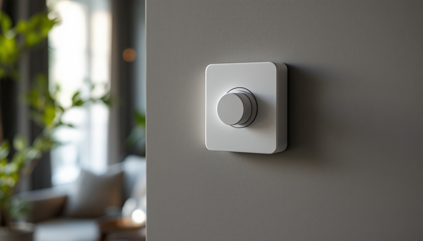 A photograph of a lighting contractor installing a modern light switch with a timer in a stylish home setting