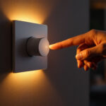 A photograph of a modern dimmer switch being adjusted