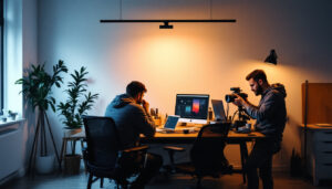 A photograph of a well-lit workspace featuring the access lighting cobra 4 light installed