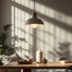 A photograph of a stylish hanging light pendant in a beautifully designed interior setting