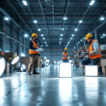 A photograph of a well-lit warehouse interior showcasing various led lamps in use