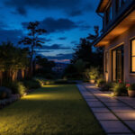 A photograph of a beautifully lit outdoor space at dusk