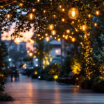 A photograph of a beautifully illuminated outdoor space at dusk