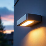 A photograph of a sleek led wall pack light installed on a building exterior