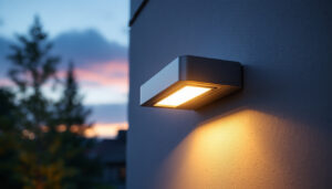 A photograph of a sleek led wall pack light installed on a building exterior