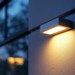 A photograph of a modern led wall pack light fixture installed on a building exterior
