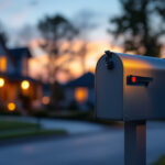 A photograph of a beautifully illuminated mailbox featuring an elegant solar light at dusk