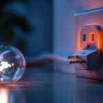 A photograph of a close-up of a modern ac plug switch in an aesthetically pleasing lighting setup