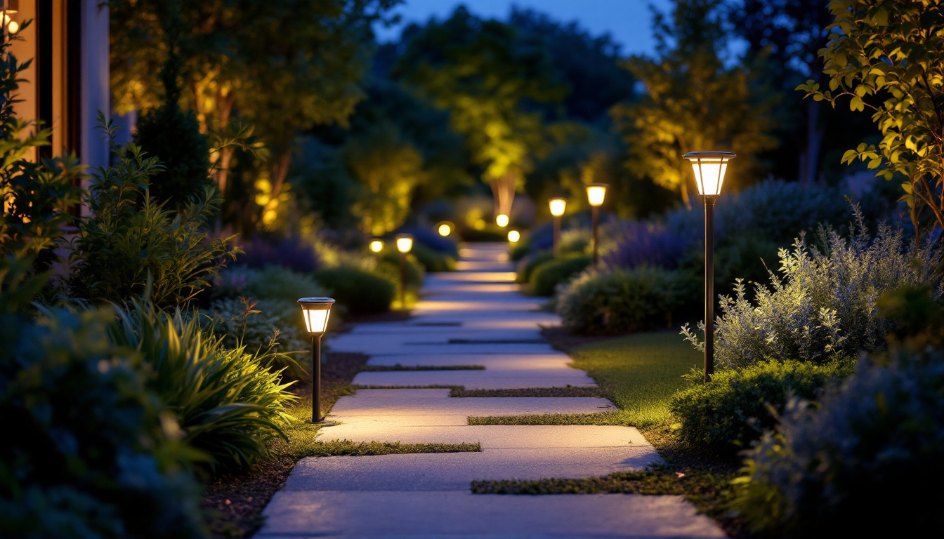 A photograph of a beautifully illuminated outdoor space featuring the solar landscape light e in action