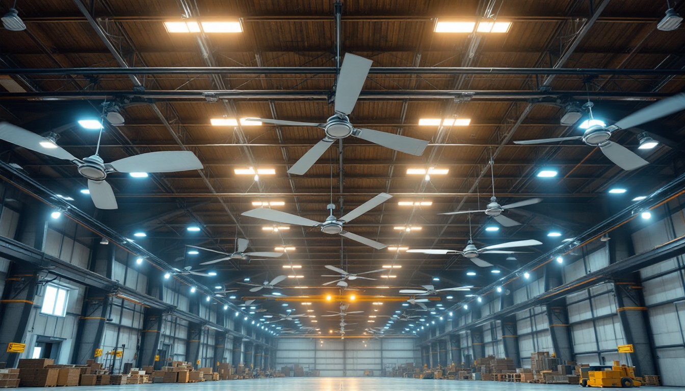 A photograph of a spacious warehouse interior featuring large