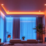 A photograph of a beautifully designed room featuring modern recessed lighting