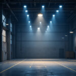 A photograph of a well-lit industrial space featuring led low bay lights