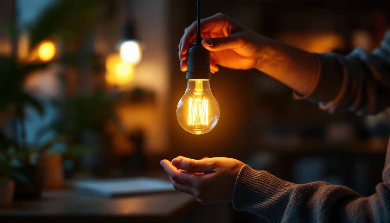 A photograph of a well-lit interior space showcasing a b-type light bulb in use