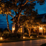 A photograph of a beautifully illuminated outdoor space at dusk
