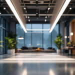 A photograph of a modern lighting installation in an innovative space
