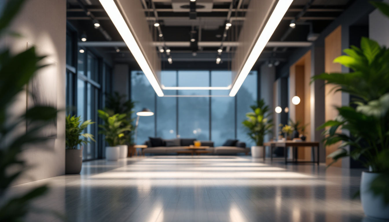 A photograph of a modern lighting installation in an innovative space