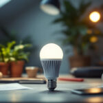 A photograph of a well-lit workspace featuring a 4.5-w-60 bulb in use