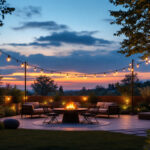 A photograph of a beautifully illuminated outdoor space at dusk