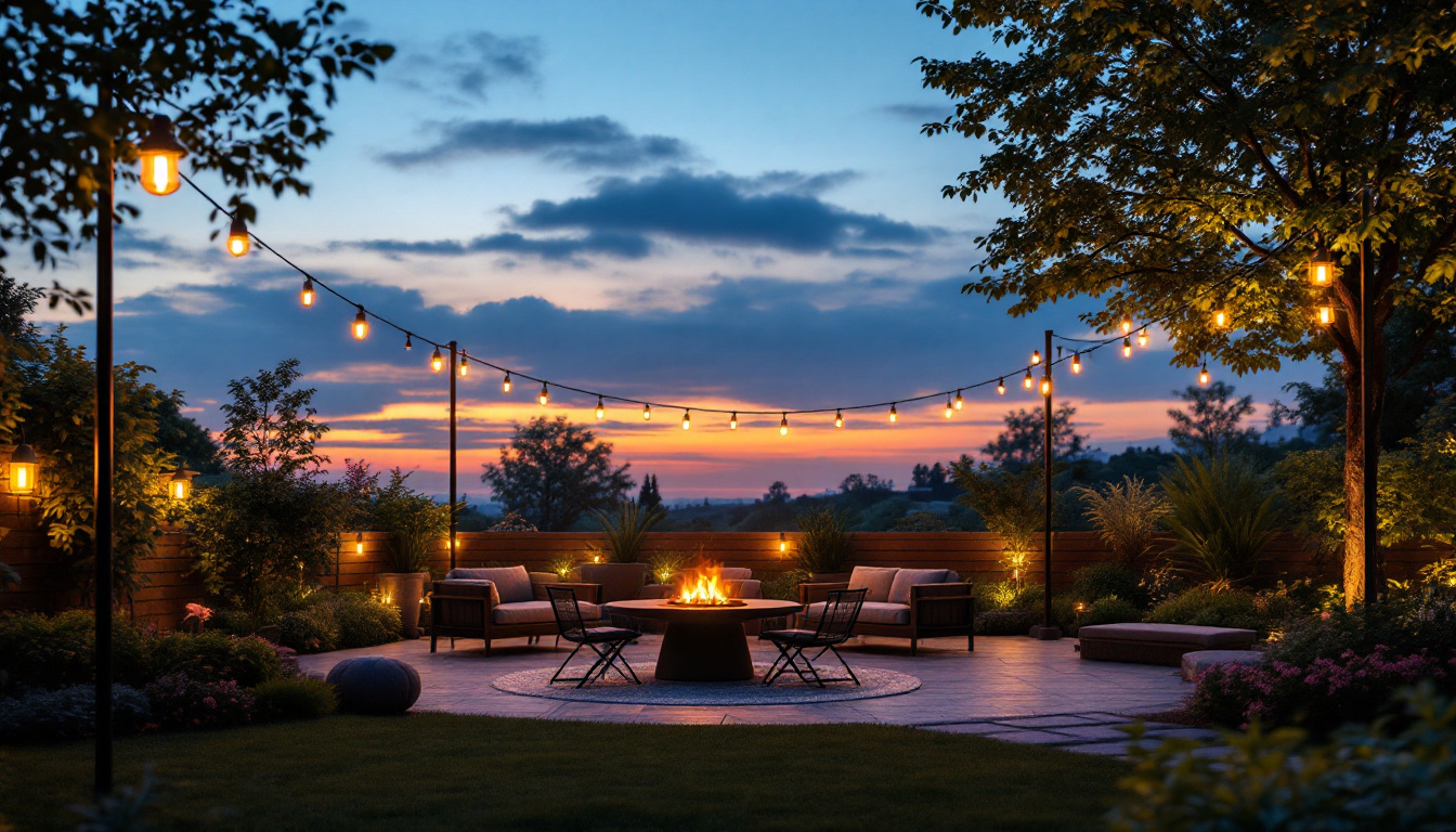 A photograph of a beautifully illuminated outdoor space at dusk