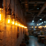 A photograph of a well-lit industrial workspace showcasing various led bulb installations