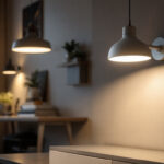 A photograph of a modern led light fixture in a stylish interior setting
