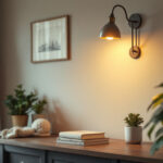 A photograph of a stylish gooseneck light fixture illuminating a cozy