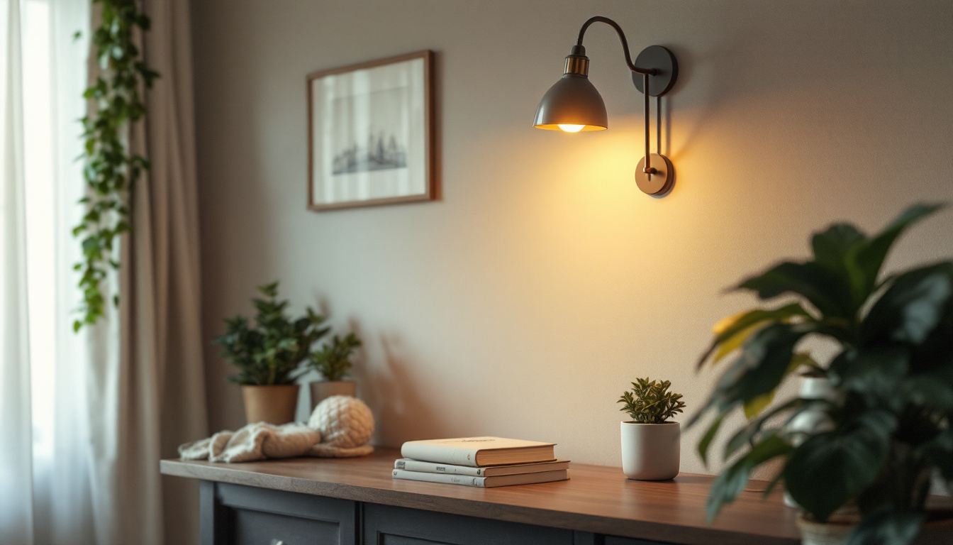 A photograph of a stylish gooseneck light fixture illuminating a cozy