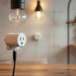 A photograph of a beautifully designed interior space showcasing various electric receptacles integrated into stylish lighting fixtures