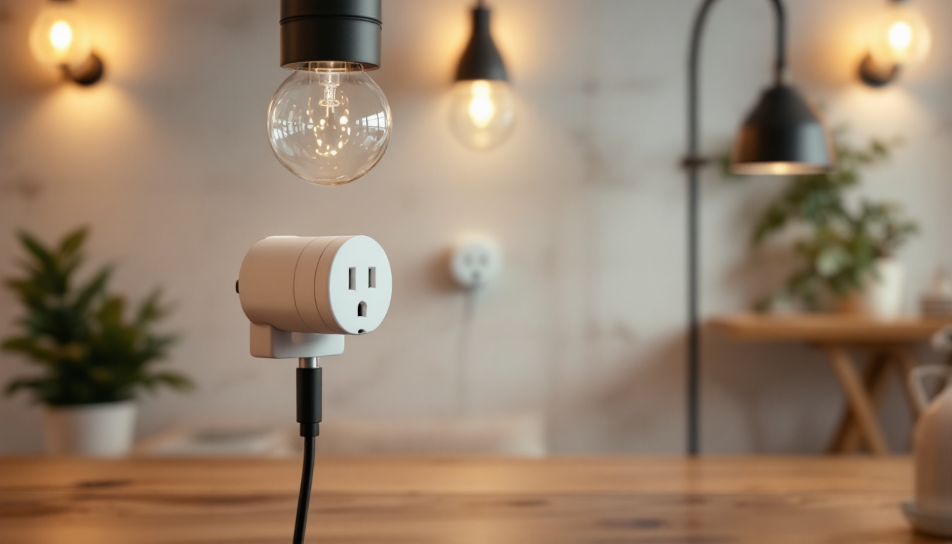 A photograph of a beautifully designed interior space showcasing various electric receptacles integrated into stylish lighting fixtures