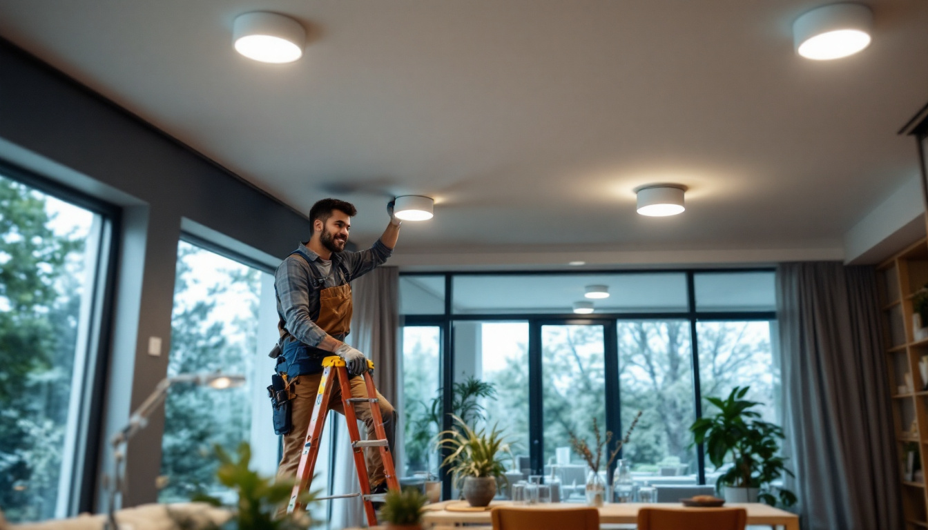A photograph of a well-lit interior space showcasing recessed canned lighting in action